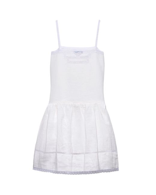 Prada White Linen Embroidered Mini Dress