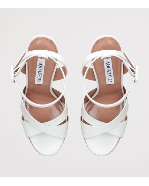 Aquazzura White Leather Sunseeker Plateau Platform Sandals 140