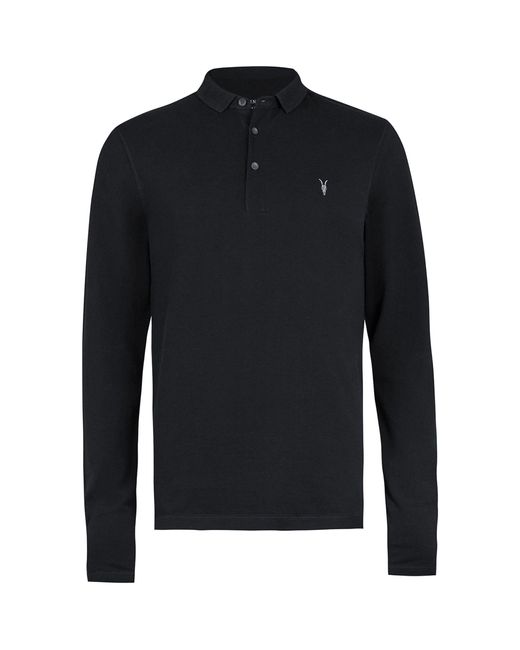 AllSaints Black Cotton Reform Long-sleeve Polo Shirt for men