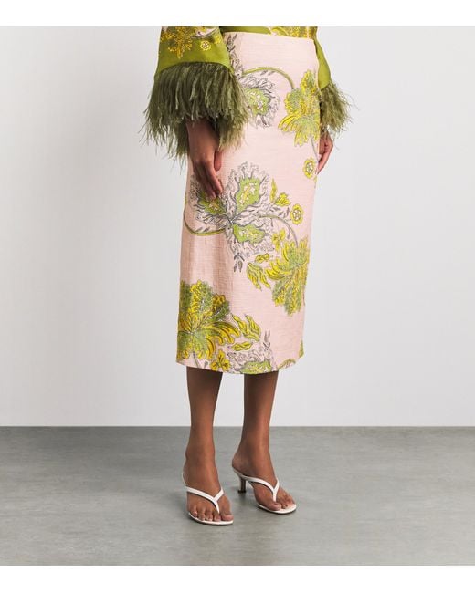LaDoubleJ Multicolor Stretch-Cotton Floral Midi Skirt