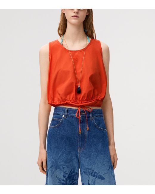 Loewe Red X Paula's Ibiza Cotton-Blend Sleeveless Crop Top