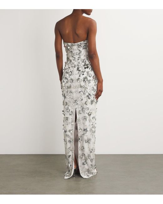 Pamella Roland White Floral Embellished Gown