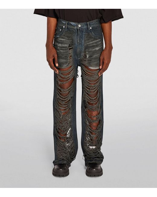 Rick Owens Gray Shredded Straight Jeans for men