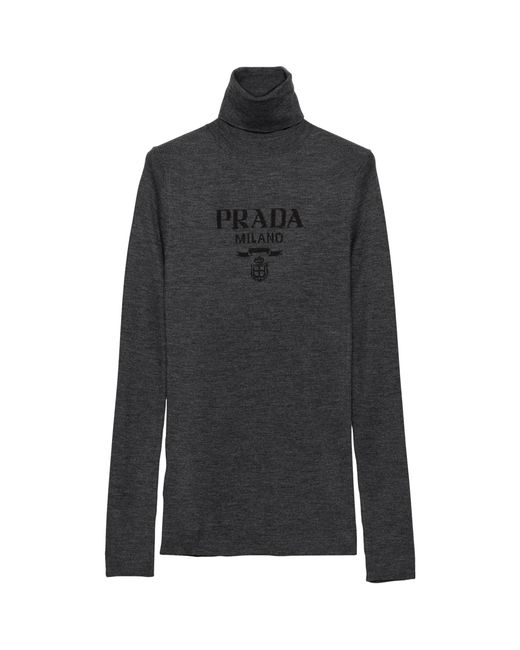 Prada Black Wool-Blend Logo Rollneck Sweater