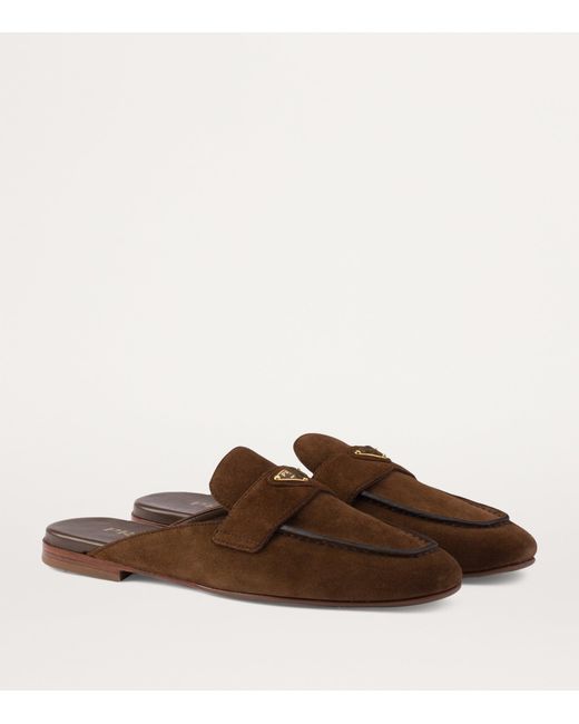 Prada Brown Suede Triangle Mules