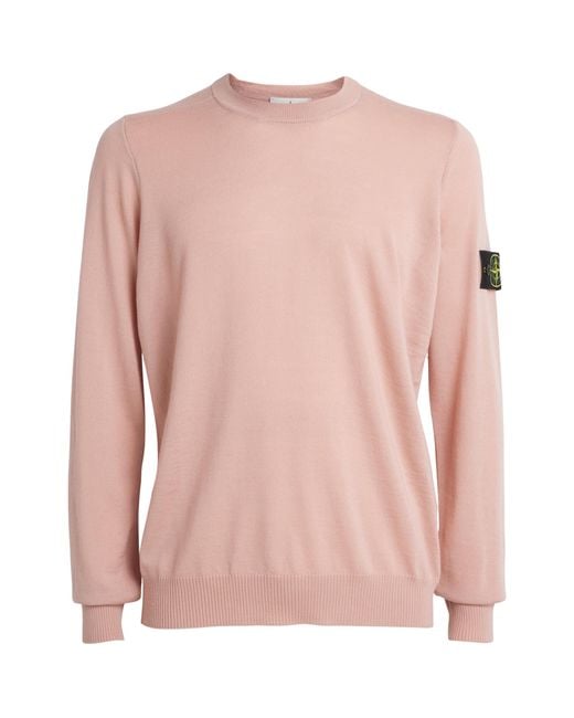 Stone Island Pink Wool Compass Sweater for men