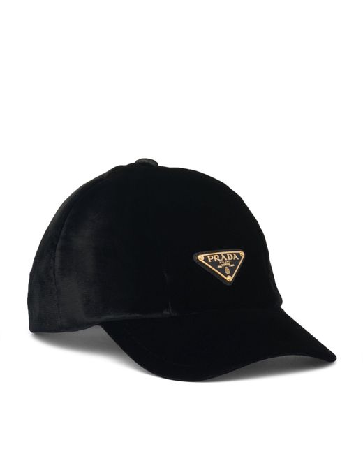 Prada Velvet Baseball Cap in Black | Lyst UK