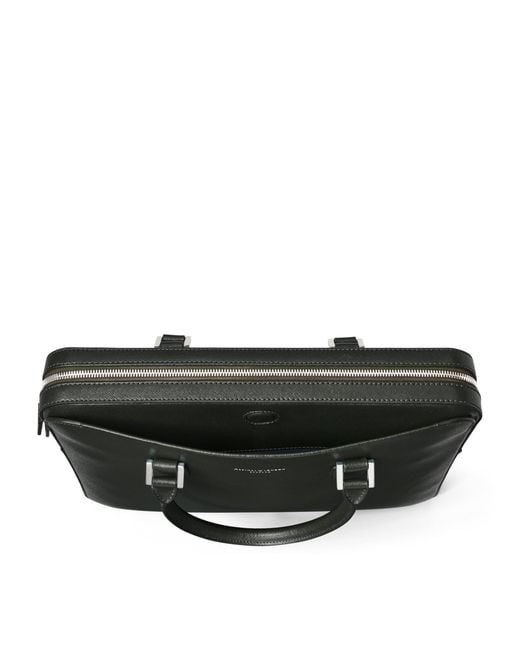 Aspinal Black Leather Mount Street Briefcase Bag for men