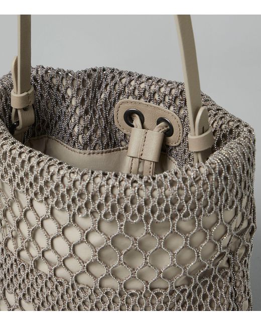 Brunello Cucinelli Gray Precious Net Bucket Bag