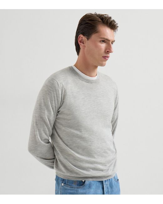 Brunello Cucinelli Gray Cashmere-Silk Crew-Neck Sweater for men