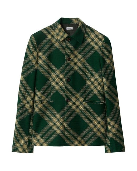 Burberry Green Wool Check Tailored Jacket for men