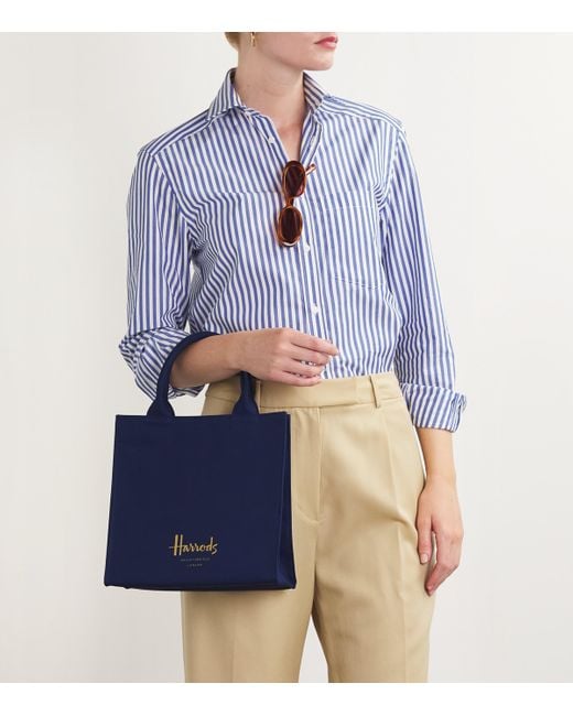 Harrods Blue Small Cotton Logo Tote Bag