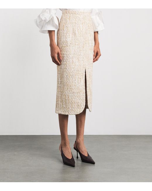 Safiyaa Natural Tweed Embellished Virginia Midi Skirt