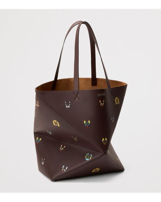 Loewe Brown X Louis Wain Xl Calfskin Puzzle Fold Tote Bag