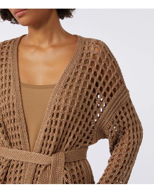 Max Mara Brown Cotton Open-Knit Cardigan