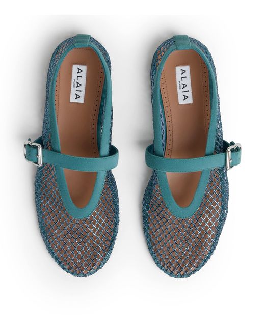 Alaïa Blue Mesh Embellished Ballet Flats
