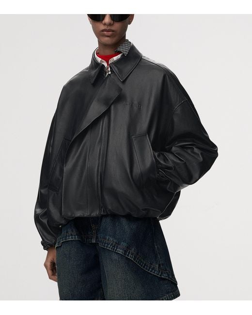 Loewe Black Leather Flap Bomber Jacket