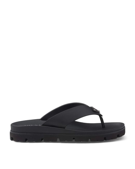 Prada Blue Rubber Logo Thong Sandals