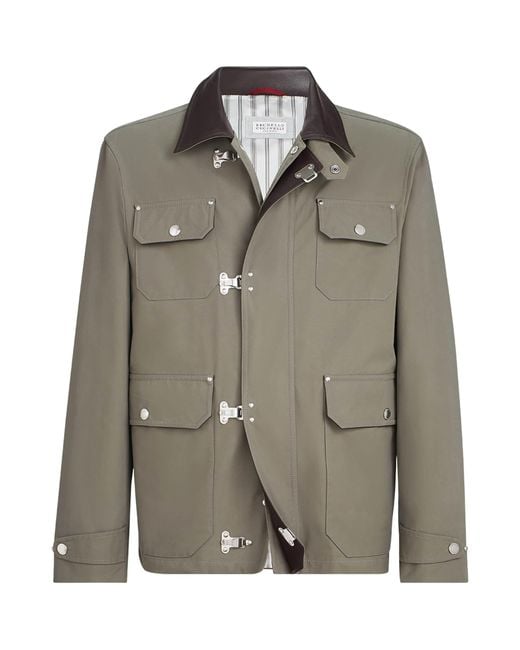 Brunello Cucinelli Green Cotton-Blend Gabardine Field Jacket for men