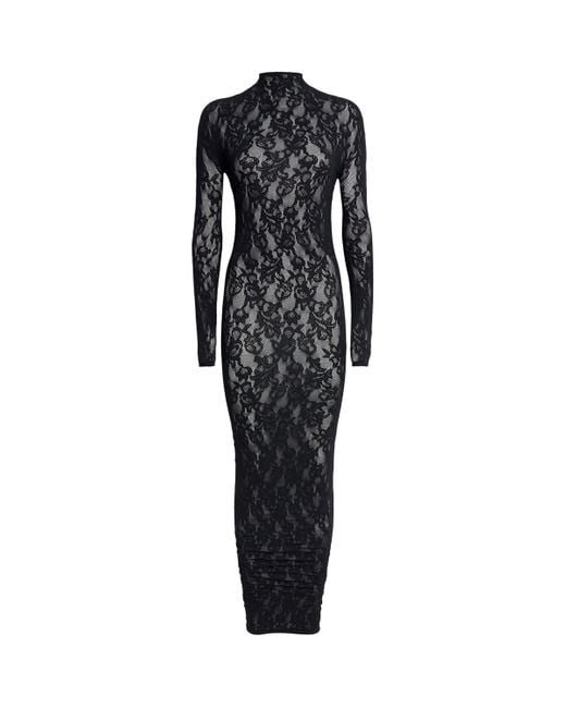 Skims Lace Long-Sleeve Maxi Dress in Black | Lyst