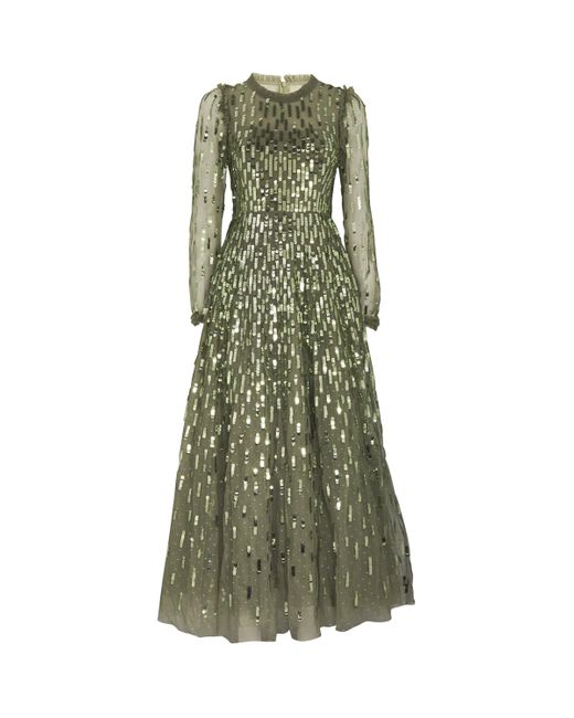 Needle & Thread Green Sequin-Embellished Dash Gown