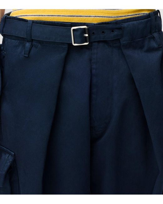Loewe Blue Cotton Pleated Cargo Trousers for men