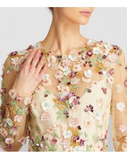 Elie Saab Natural Embroidered Floral Tulle Gown