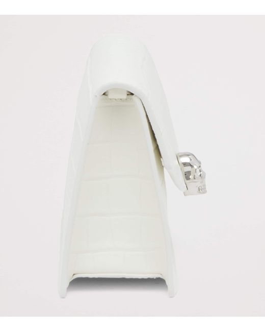 McQueen White Mini Croc-Embossed Skull Shoulder Bag