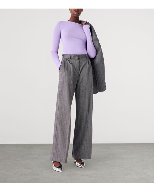 Maje Gray Rhinestone Wide-Leg Tailored Trousers