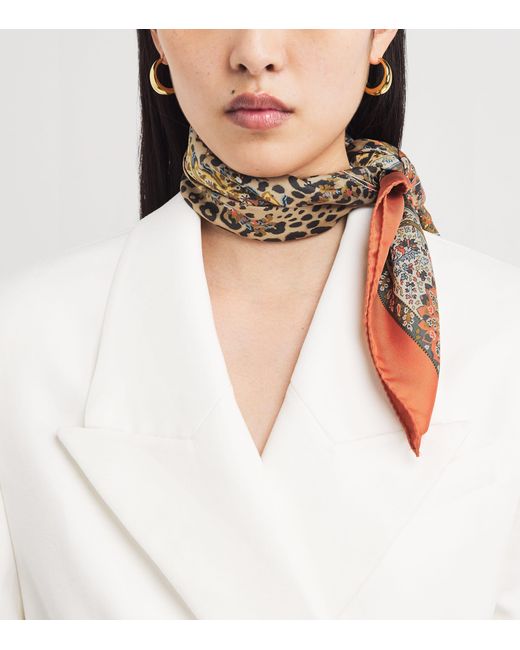 Etro Brown Silk Leopard Scarf