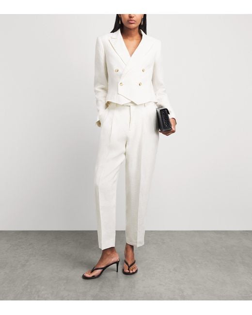 With Nothing Underneath White Linen Belgravia Cropped Blazer