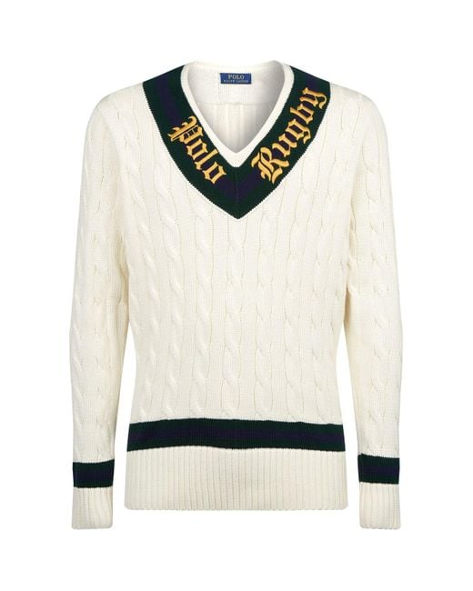 Polo Ralph Lauren White Knitted Rugby Cricket Sweater for men