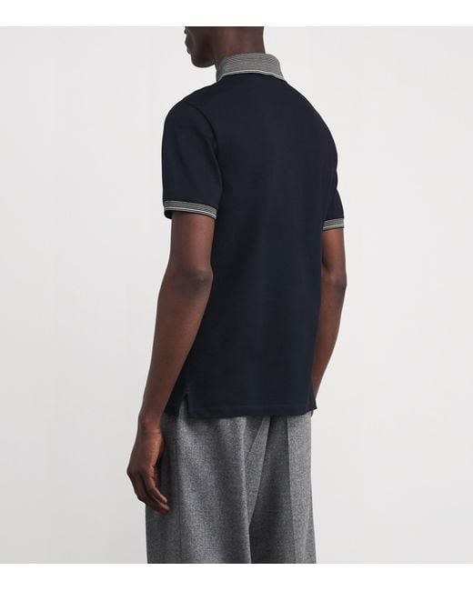 Emporio Armani Blue Cotton Piqué Stripe-Trim Polo Shirt for men