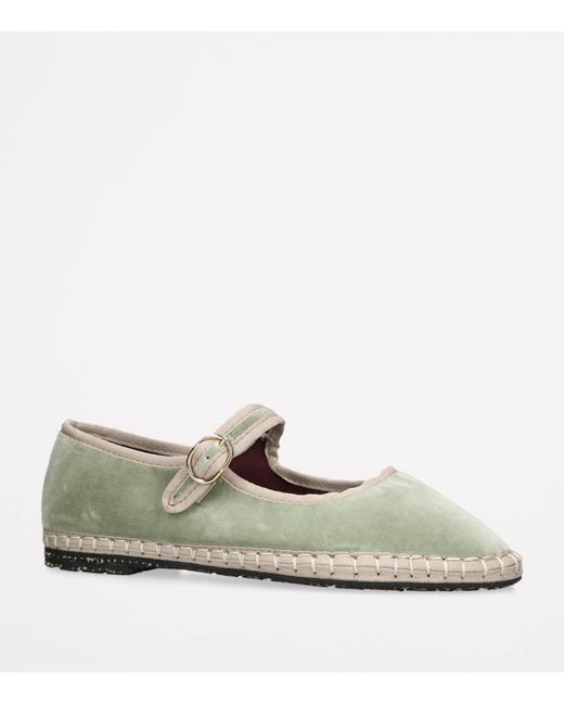 Flabelus Green Velvet Uta Mary Janes