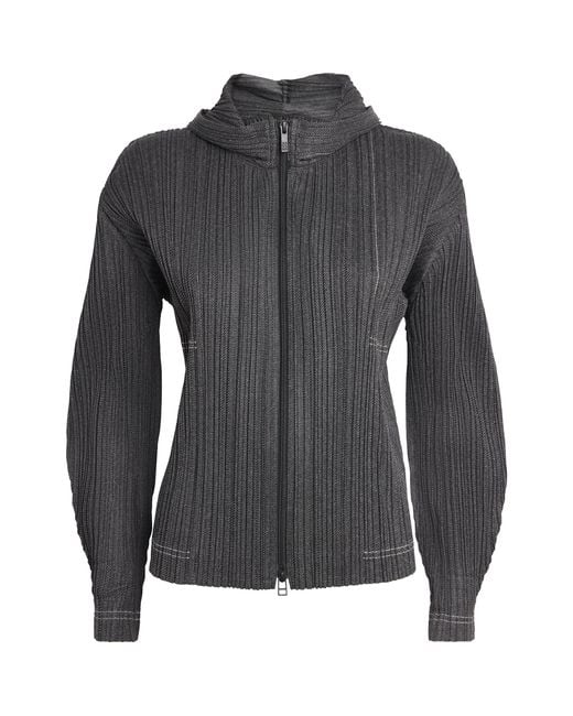 Pleats Please Issey Miyake Black Cotton Denim Zip-Up Jacket