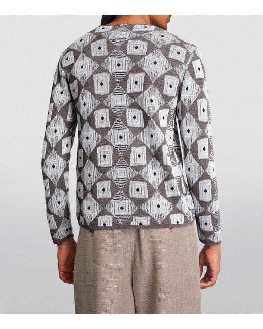 Giorgio Armani Gray Jacquard Knit Sweater for men