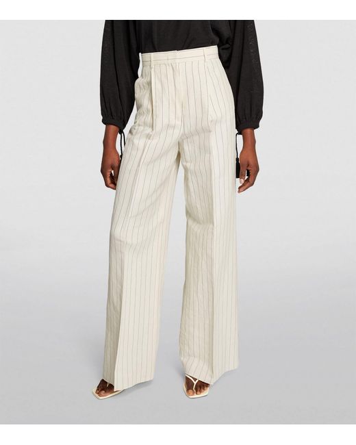 Max Mara White Linen-blend Striped Wide-leg Trousers