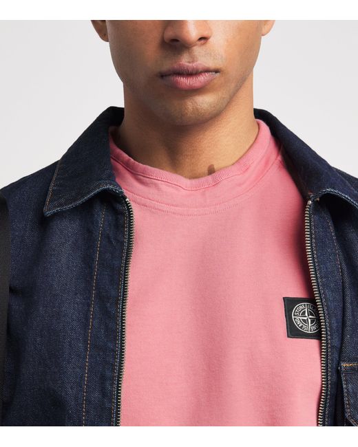Stone Island Pink Organic Cotton Old Effect T-Shirt for men