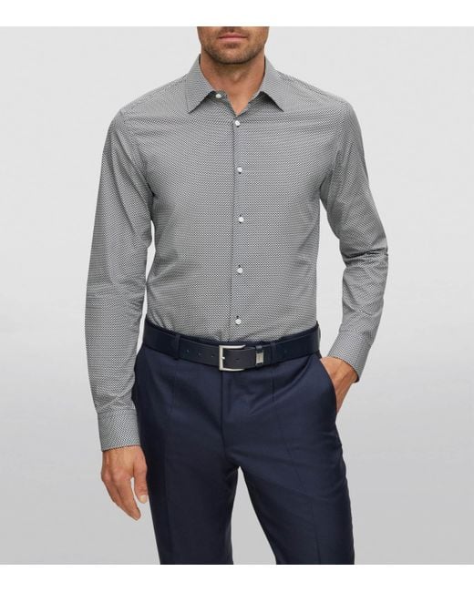 Boss Gray Printed Slim-Fit Shirt for men