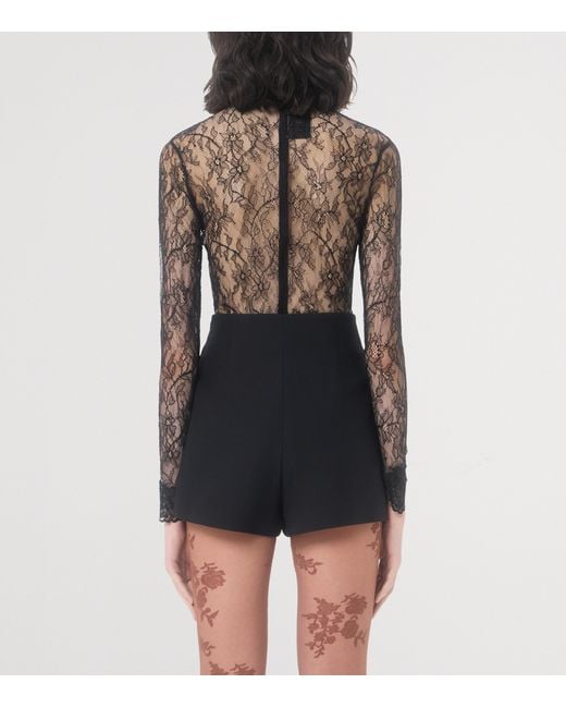 Valentino Gray Lace High-Neck Bodysuit