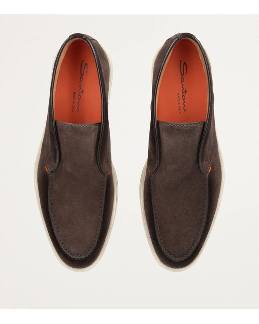Santoni Brown Suede Detroit High-Top Loafers for men