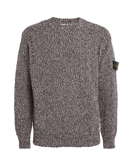 Stone Island Gray Cotton Speckled Sweater for men