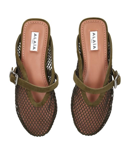 Alaïa Brown Suede Fishnet Mules