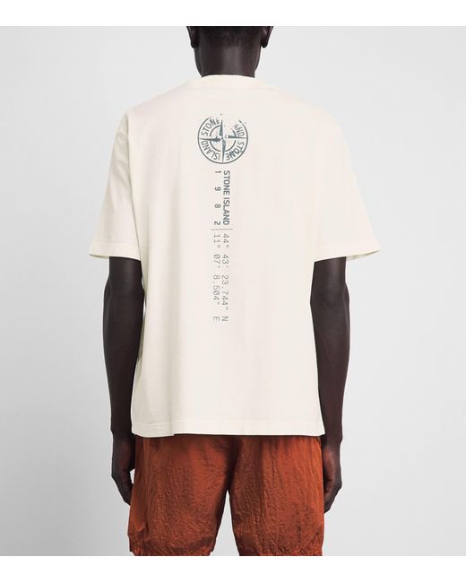 Stone Island White Cotton Vertical Compass T-Shirt for men