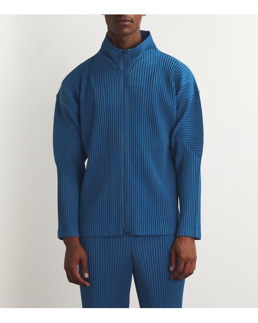 Homme Plissé Issey Miyake Pleated Zip-Up Cardigan in Blue