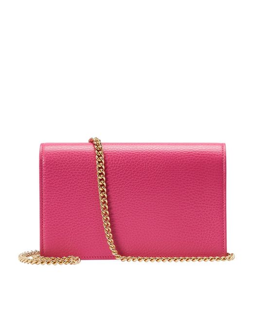 Gucci Pink Leather Gg Marmont Chain Wallet