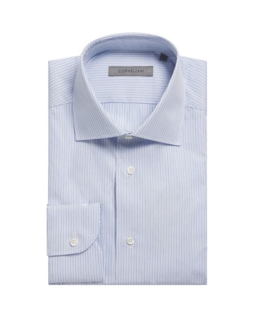 Corneliani Blue Cotton Stripe Formal Shirt for men