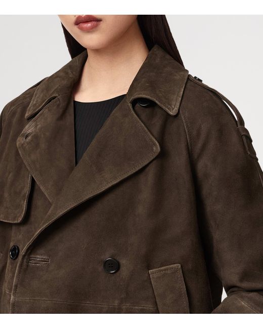 AllSaints Brown Suede Reya Mackintosh Jacket