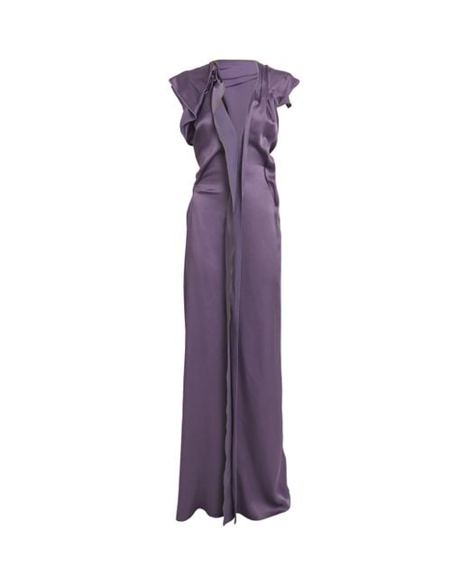 Victoria Beckham Purple V-Neck Draped Maxi Dress