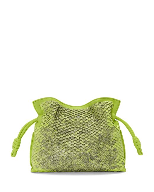 Loewe Green Mini Snakeskin Scales Flamenco Clutch